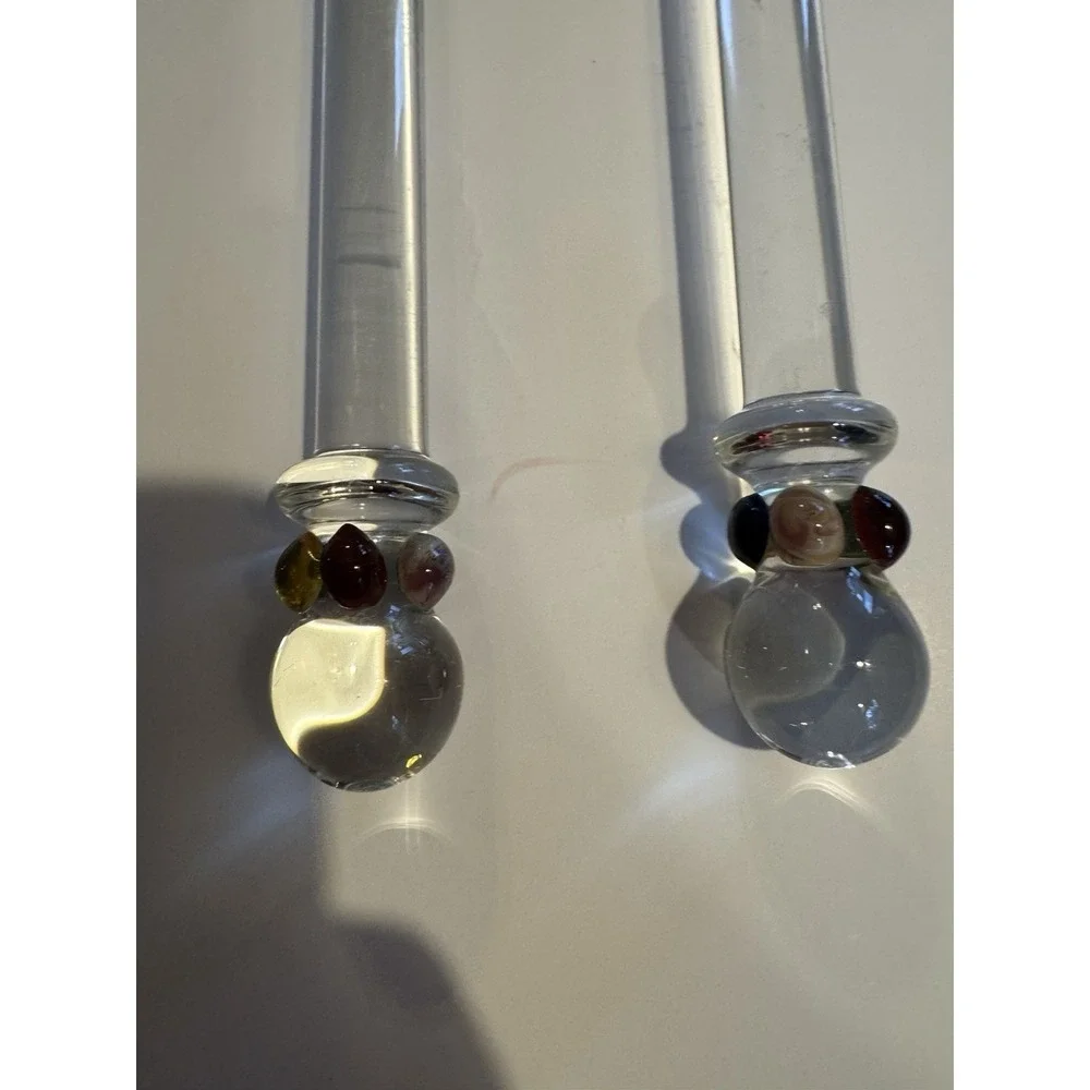 Silver Plated Salad Serving Set Fork and Spoon Molded Glass Handles